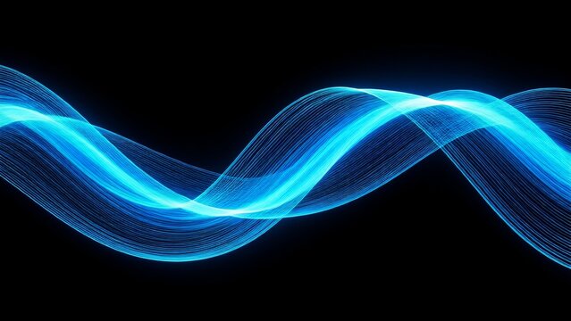 Dynamic blue light waves flowing across a dark background, creating an ethereal and futuristic abstract design, perfect for technology and digital themes and modern concepts