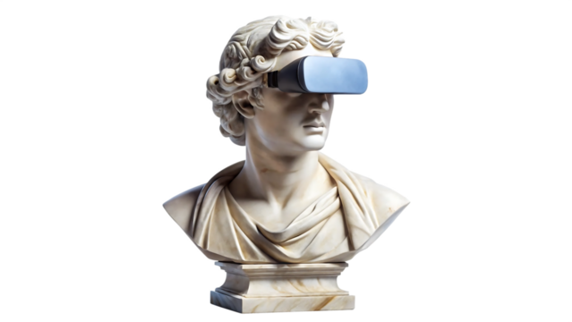 Bust of a man wearing virtual reality glasses isolated on transparent background