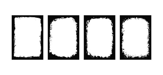 Black and white grunge frame vector set designed for image backgrounds. This abstract distressed border collection is perfect for decorating photos, posters, flyers, and graphic design project.