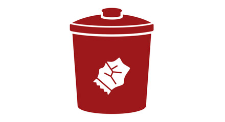 Red trash can with a white crumpled paper icon on its side, symbolizing waste, disposal, or recycling efforts.