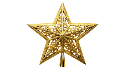 Golden star christmas tree topper isolated on transparent background for decoration