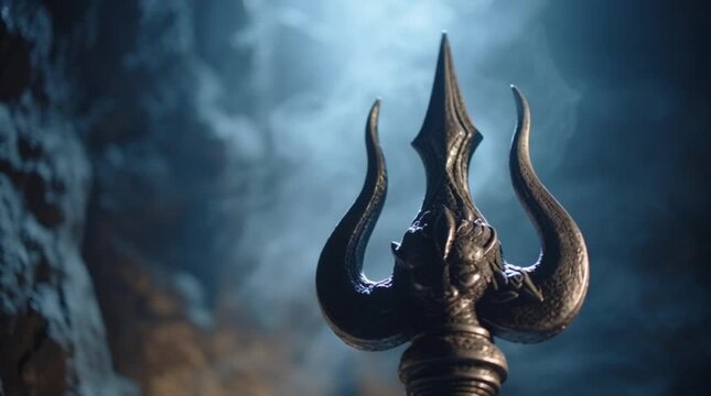 Shiva indian culture Trident symbol of Lord Shiva in mystical light