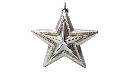 Obraz premium Silver star christmas ornament hanging on a transparent background, isolated on transparent background