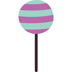 Round Purple And Teal Striped Lollipop Candy on a Dark Stick Isolated on White Background Sweet Treat Celebration
