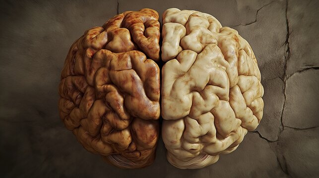 hemisphere. Split human brain illustration contrasting creative and logical sides with warm and cool colors. wellbeing guides, coaching materials, designed for coaching and self-improvement content.