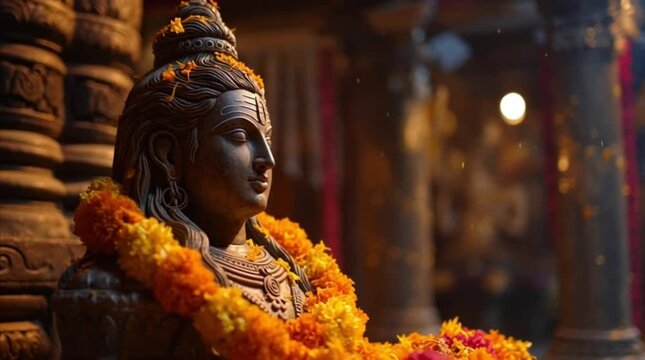 Shiva indian culture statue ritual flower garland offering