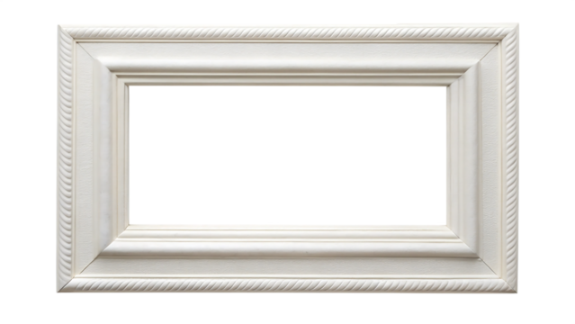 Empty white wooden picture frame isolated on transparent background for mockup