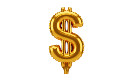 Golden Dollar Symbol Representing Wealth and Financial Success, isolated on transparent background