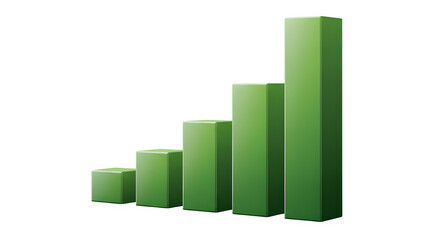 Green bar chart showing growth, isolated on transparent background, representing business success
