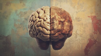 hemisphere. Split human brain illustration contrasting creative and logical sides with warm and cool colors. wellbeing guides, coaching materials, designed for coaching and self-improvement content.