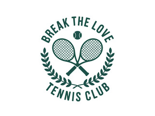 Vintage tennis emblem design with crossed racquets and laurel wreath, retro sports logo perfect for club branding, tournament graphics, and team identity vector illustration.