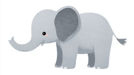 Obraz premium Minimal vector baby elephant, soft grey, large round ears, simple shapes, white background