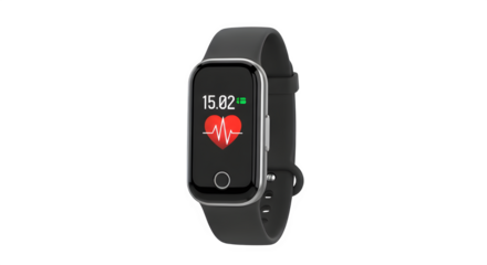 Modern smart watch with heart rate monitor display isolated on transparent background