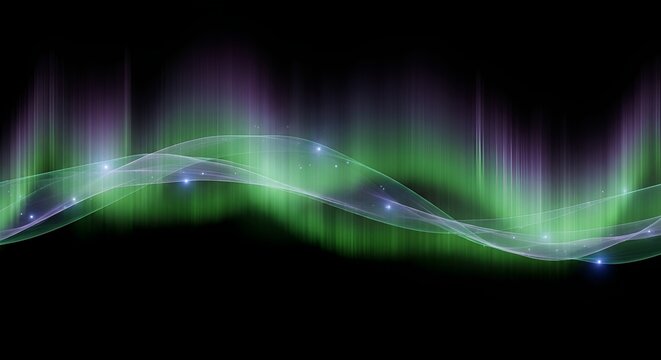 Abstract aurora background with flowing waves and glowing particles effect design