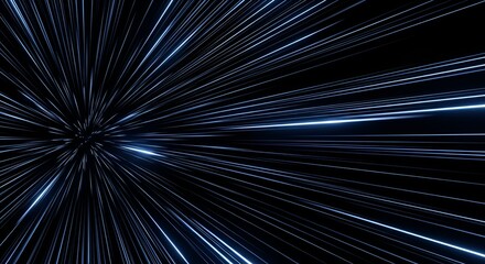 Abstract hyperspace jump speed motion background with light trails on black