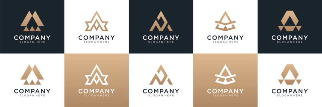 Set of abstract letter A logo design. Universal icon for business and branding. minimalist elegant luxury design vector illustration.