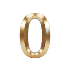 Golden number zero numeral isolated on black background with brushed metal texture and subtle reflections