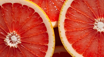 Bright Juicy Red Grapefruit Halves Fresh and Tropical for Healthy Food and Fruit Display