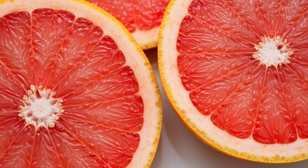 Fresh Pink Grapefruit Halves with Juicy Red Flesh and Bright Orange Rind in Close-up