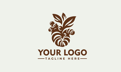 Stylized ginger root with leaves elegant herbal spice vector. logo. illustration