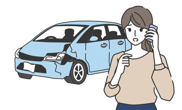 車の故障や事故で電話相談する女性のイラスト