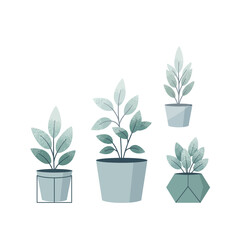 Frosted Balcony Potted Plants – Minimal Winter Flat Vector Illustration