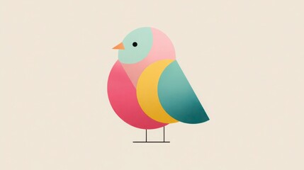 Obraz premium Chubby minimal bird, oversized round head, pastel color blocks, white background