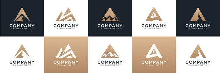Set of mountain with letter A logo design. Universal icon for business and branding. minimalist elegant luxury design vector illustration.