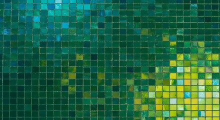 Colorful Green Mosaic Tiles Pattern with Varying Shades and Textures for Interior Design