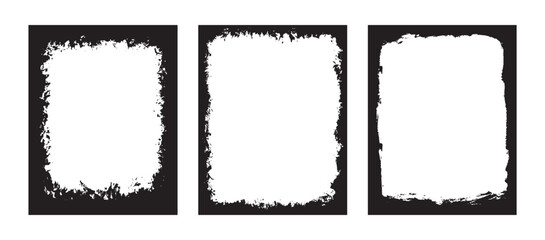 Black and white grunge frame vector set designed for image backgrounds. This abstract distressed border collection is perfect for decorating photos, posters, flyers, and graphic design project.