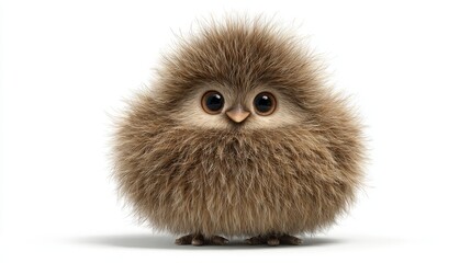 Obraz premium Chubby minimal emu, round fluffy body, soft brown-grey, cute simple eyes, white background