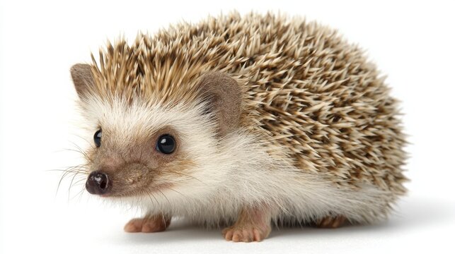 Minimal hedgehog, round body, soft spikes shapes, pastel brown, white background