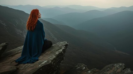 Woman Sitting Alone Overlooking Mountain Range