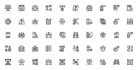 Ecology icon set. Vector illustration pack. Includessymbols for solar cell, grenhouse, electric car, reccling, green energy, eco fctory, tree and more.