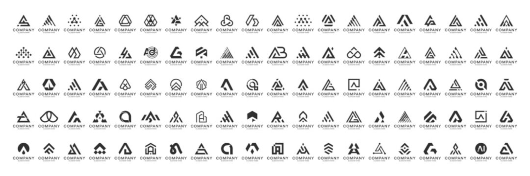 Mega logo collection. Abstract letter A logo design inspiration. Icon vector for business, branding and corporate.