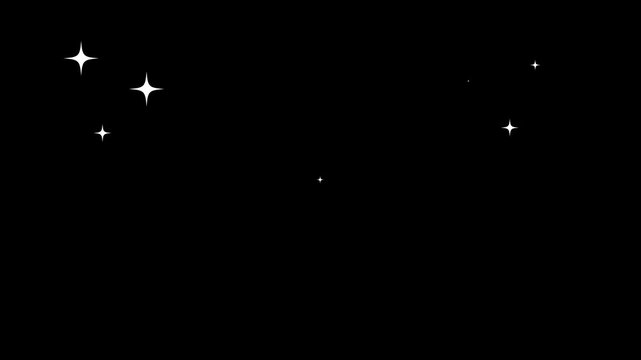 Twinkle  stars sparkling animatiom, Glowing sparkle dust star animation with white doodle twinkling stars, magical shine bursts, gently flowing sparkle movement on black screen in 4K