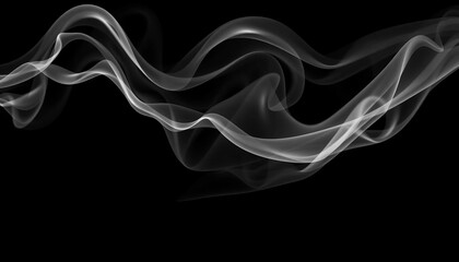 Wispy grey smoke trails against a stark black background, background, atmospheric
