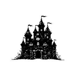 Naklejka premium Silhouette of a Beautiful Castle with Floral Decorations.