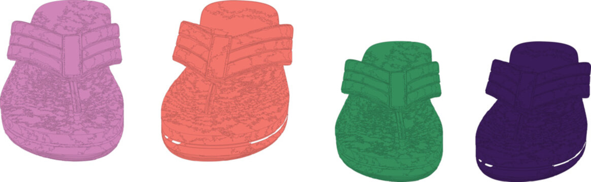 The image features four cartoon-style shoes. This immediately tells us the footwear, and specifically, that it's an illustration or graphic rather than a photograph of real shoes. The "cartoon-style" 