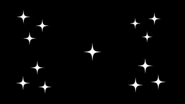 Twinkle  stars sparkling animatiom, Sparkle dust twinkling star animation with glowing white doodle stars, shimmering shine trails,magical star movement across on black screen background in a 4K video