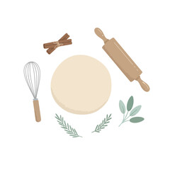 Winter Baking Tools on Kitchen Counter – Minimal Top-View Flat Vector Illustration