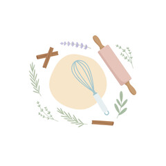 Winter Baking Tools on Kitchen Counter – Minimal Top-View Flat Vector Illustration