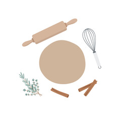 Winter Baking Tools on Kitchen Counter – Minimal Top-View Flat Vector Illustration
