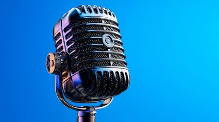 Minimal and simple podcast design with cool blue hues, modern abstract layout featuring microphone icon and audio waves, clean aesthetic for technology and media concepts