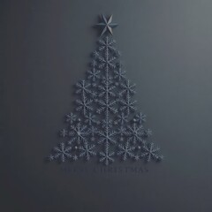 Minimalist Black Christmas Tree made of Snowflakes and Star on Dark Background Holiday Design_6