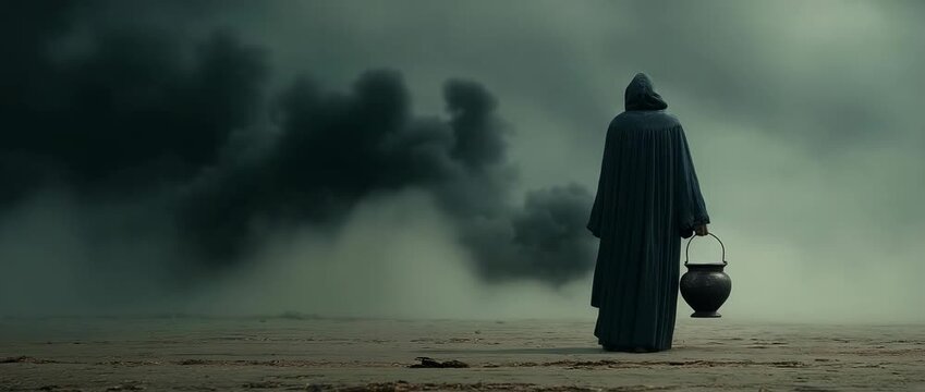 Undertaker transporting an urn filled with cremated human ashes