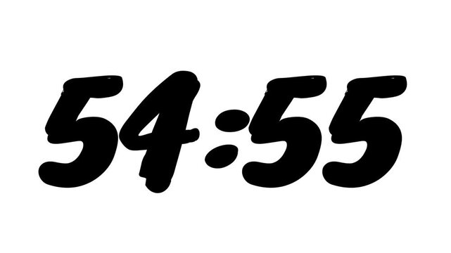Countdown timer from 55 minute to 54 minute on white background