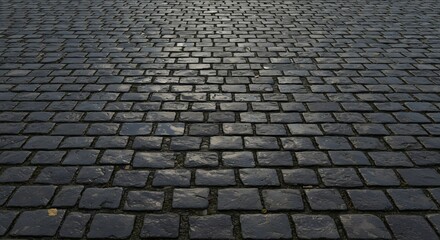 Naklejka premium A pavement of dark gray cobblestones leads into the distance