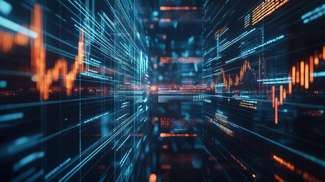 White-blue algorithmic light forming floating data panels, symbolizing AI-driven trading and intelligent financial systems.