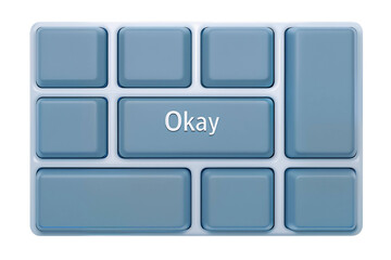 Isolated 3D Rendering of a Soft Blue Digital Keyboard Layout with Okay Button for Web and Mobile Interface Design